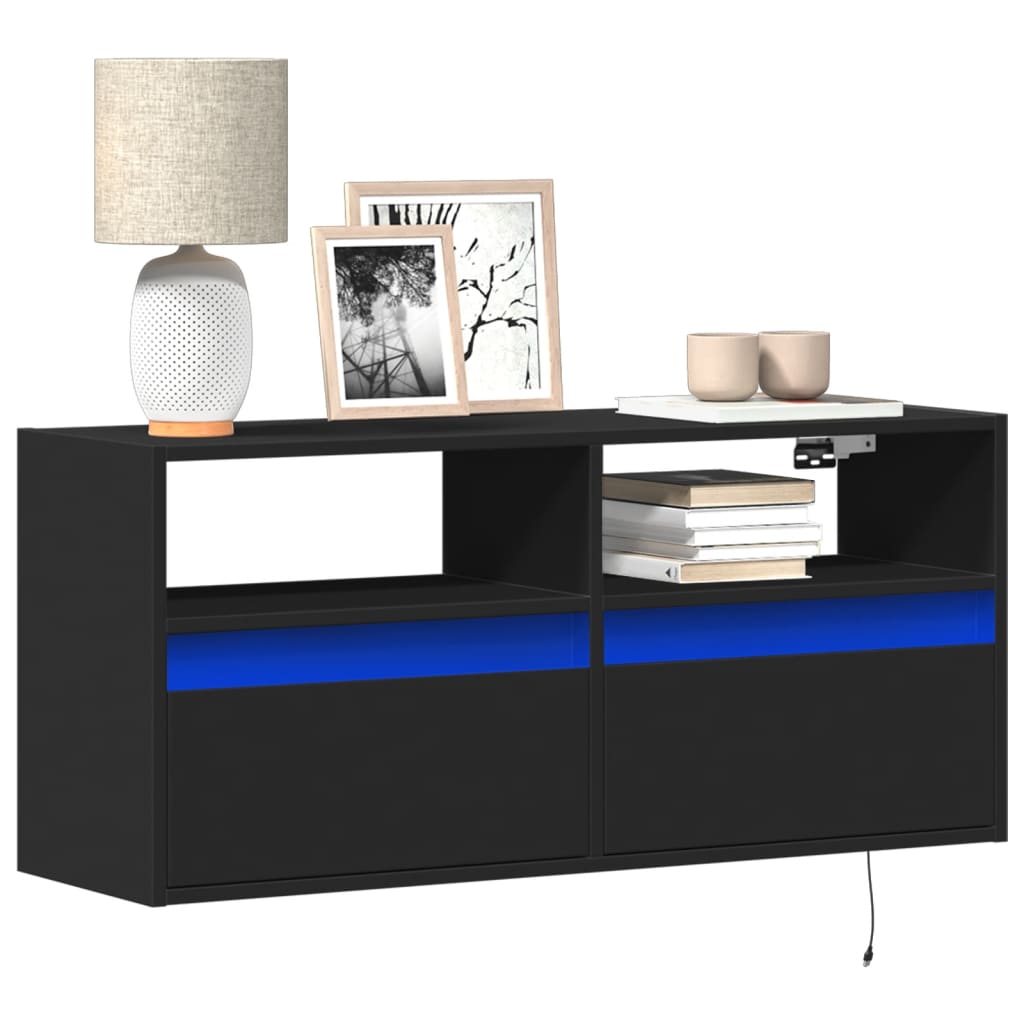 Tv-wandmeubel met LED-verlichting 100x31x45 cm zwart is nu te koop bij PeponiXL, paradijselijk wonen!