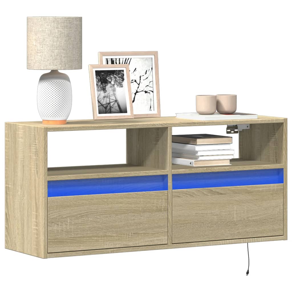 Tv-wandmeubel met LED-verlichting 100x31x45 cm sonoma eiken is nu te koop bij PeponiXL, paradijselijk wonen!