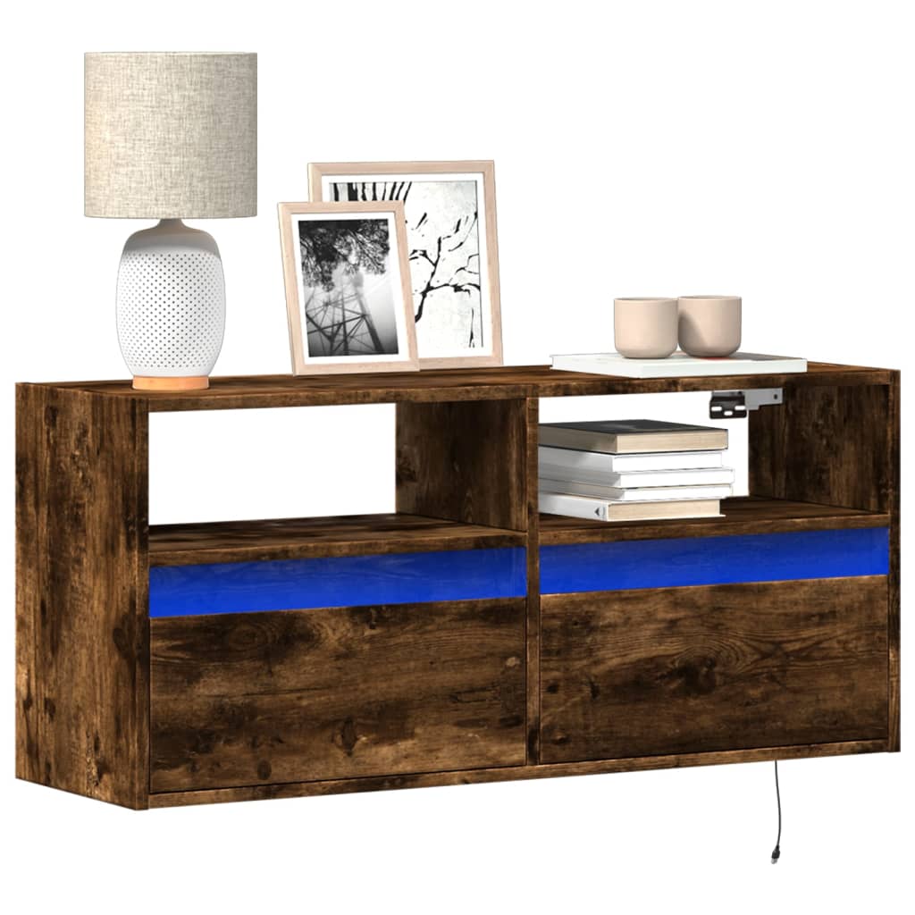 Tv-wandmeubel met LED-verlichting 100x31x45 cm gerookt eiken is nu te koop bij PeponiXL, paradijselijk wonen!