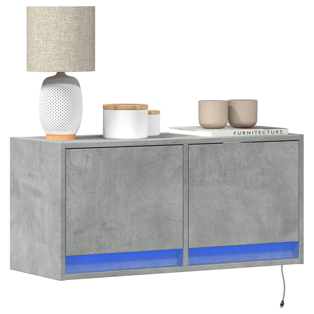 Tv-wandmeubel met LED-verlichting 80x31x35 cm betongrijs is nu te koop bij PeponiXL, paradijselijk wonen!