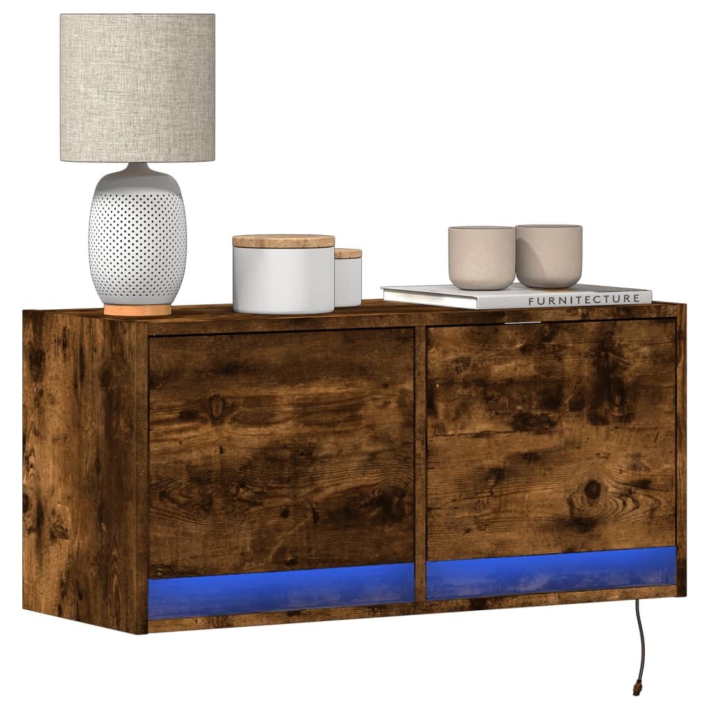 Tv-wandmeubel met LED-verlichting 80x31x35 cm gerookt eiken is nu te koop bij PeponiXL, paradijselijk wonen!