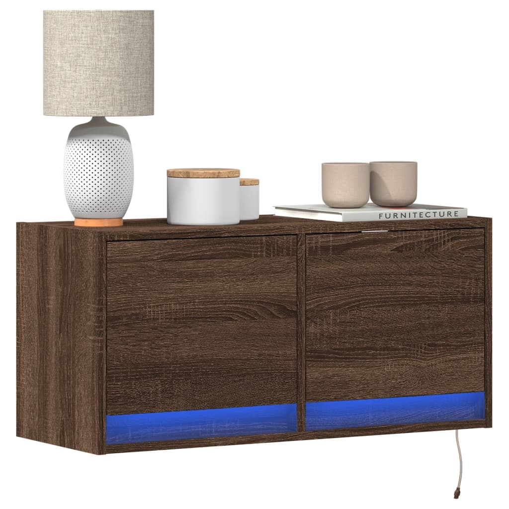 Tv-wandmeubel met LED-verlichting 80x31x35 cm bruin eikenkleur is nu te koop bij PeponiXL, paradijselijk wonen!