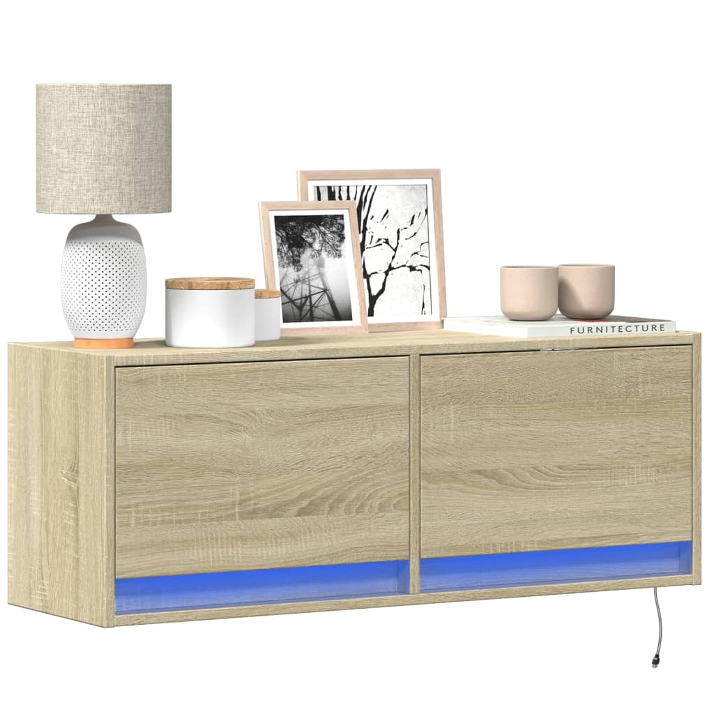 Tv-wandmeubel met LED-verlichting 100x31x35 cm sonoma eiken is nu te koop bij PeponiXL, paradijselijk wonen!