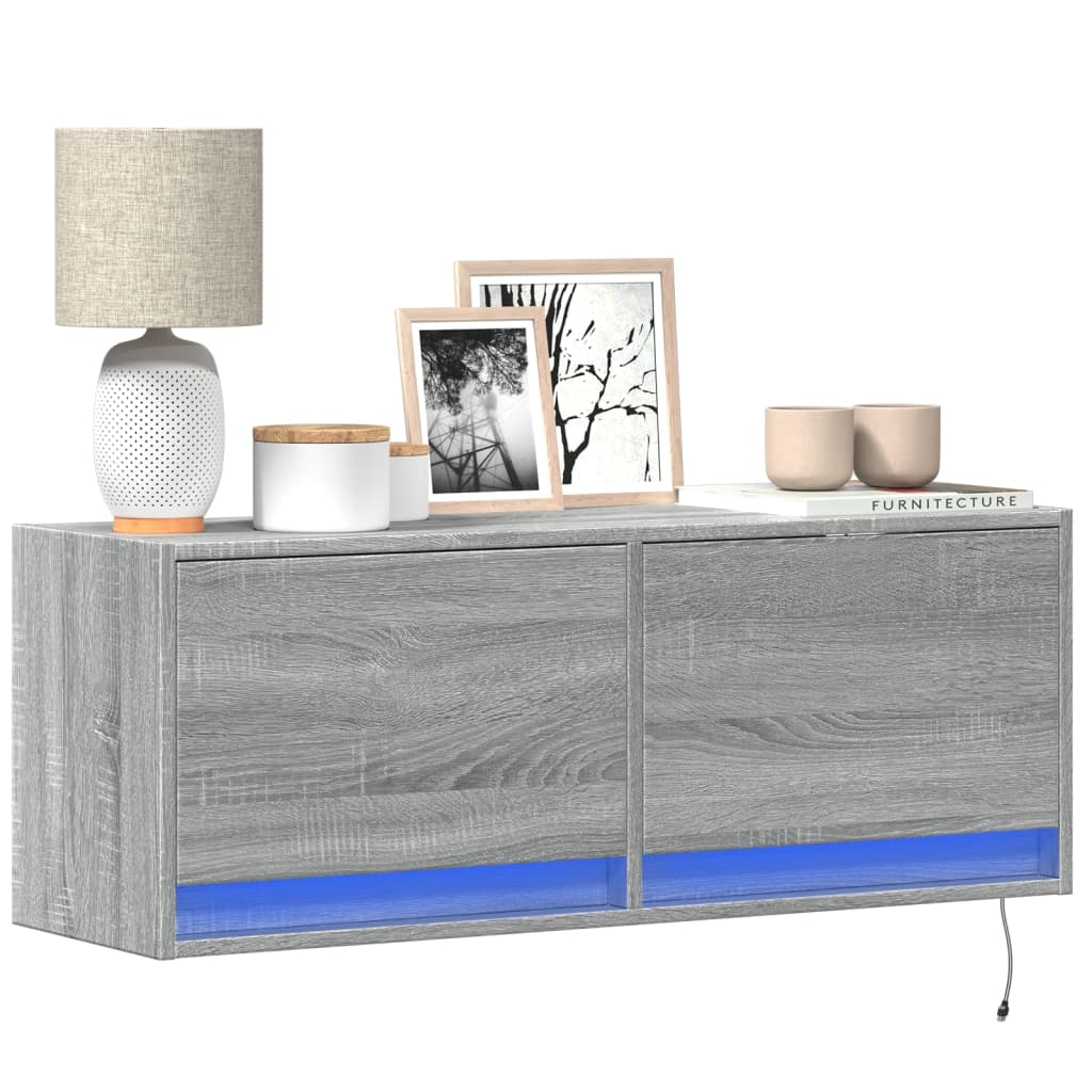 Tv-wandmeubel met LED-verlichting 100x31x35 cm grijs sonoma is nu te koop bij PeponiXL, paradijselijk wonen!