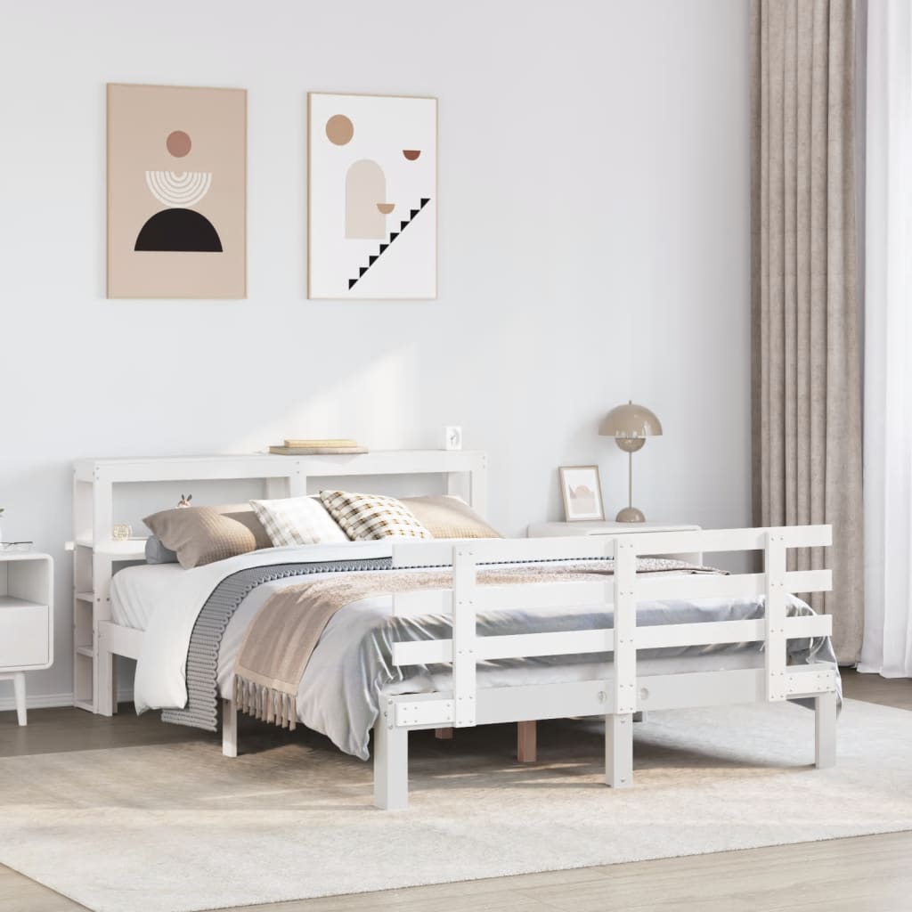 Bedframe met hoofdbord massief grenenhout wit 120x190 cm is nu te koop bij PeponiXL, paradijselijk wonen!