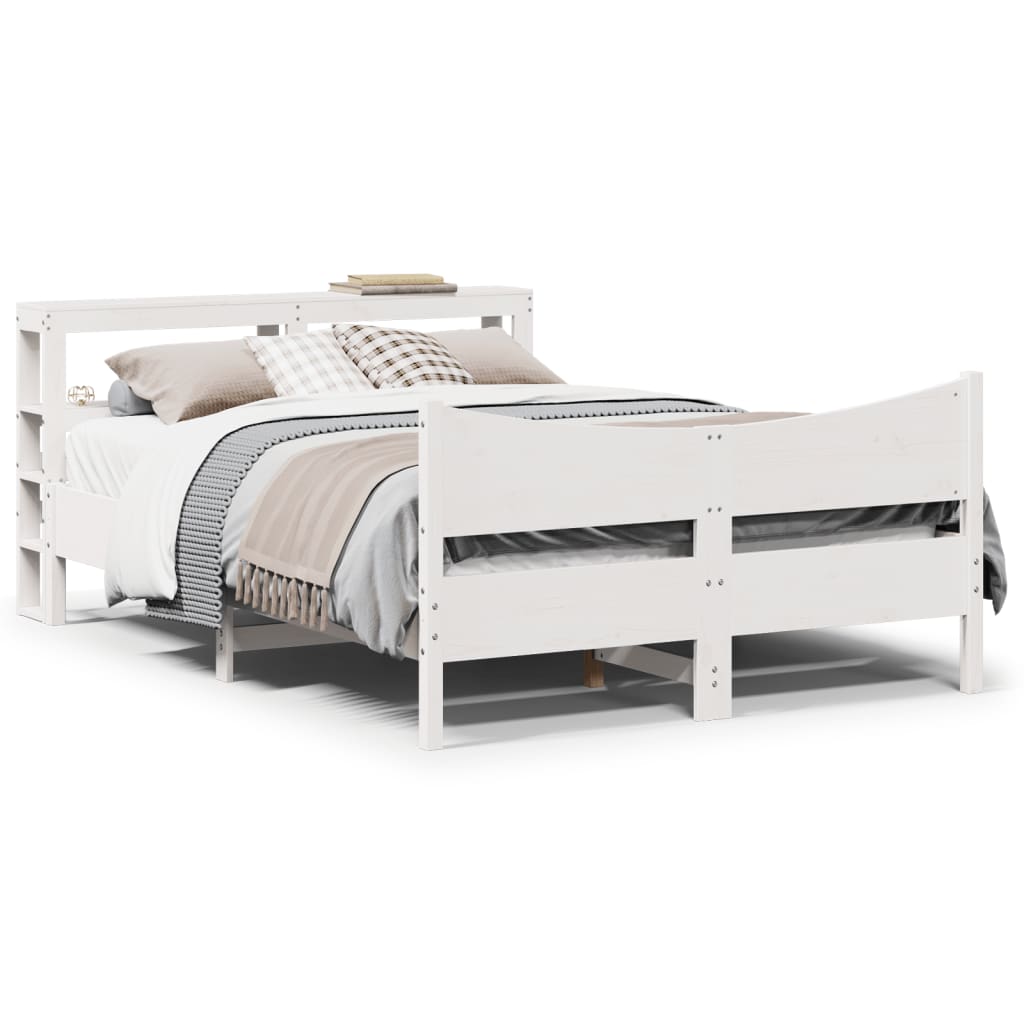 Bedframe met hoofdbord massief grenenhout wit 150x200 cm is nu te koop bij PeponiXL, paradijselijk wonen!
