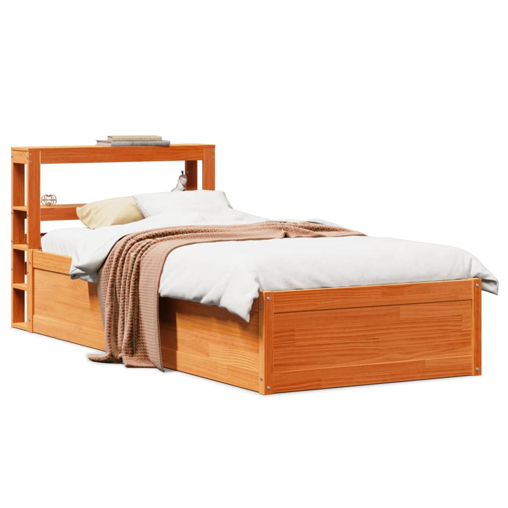 Bedframe met hoofdbord massief grenenhout wasbruin 100x200 cm is nu te koop bij PeponiXL, paradijselijk wonen!