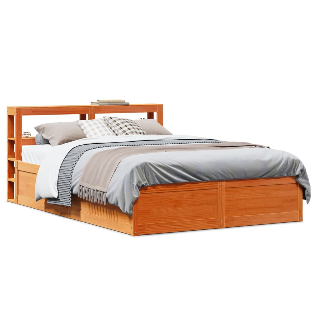 Bedframe met hoofdbord massief grenenhout wasbruin 140x190 cm is nu te koop bij PeponiXL, paradijselijk wonen!