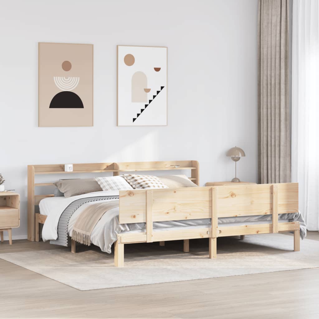 Bedframe met hoofdbord massief grenenhout 200x200 cm is nu te koop bij PeponiXL, paradijselijk wonen!