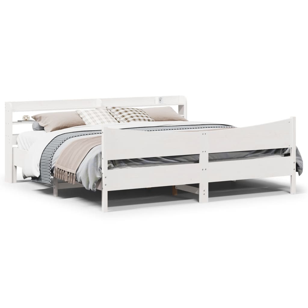 Bedframe met hoofdbord massief grenenhout wit 200x200 cm is nu te koop bij PeponiXL, paradijselijk wonen!