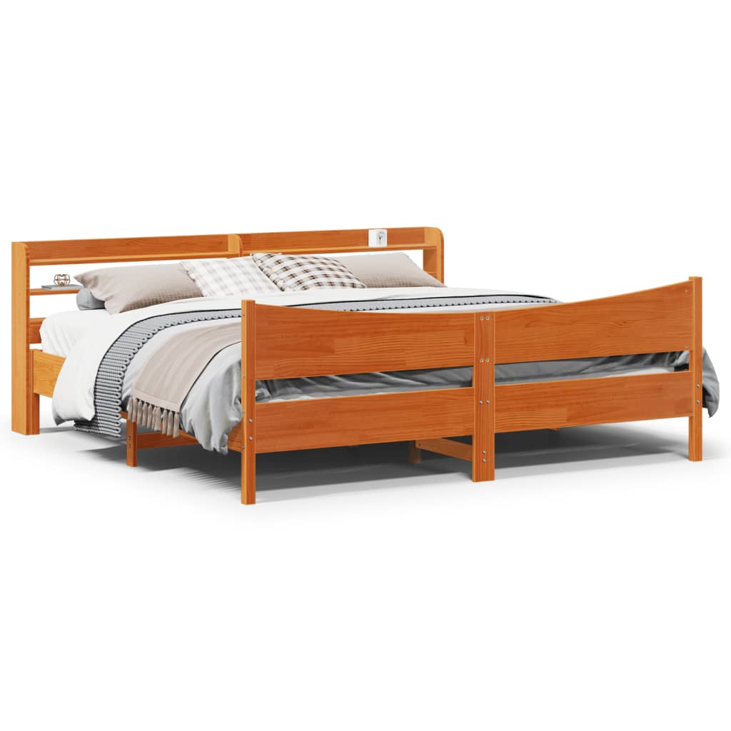 Bedframe met hoofdbord massief grenenhout wasbruin 180x200 cm is nu te koop bij PeponiXL, paradijselijk wonen!