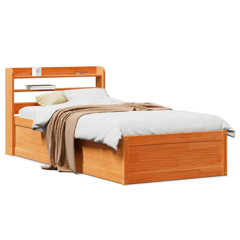 Bedframe met hoofdbord massief grenenhout wasbruin 100x200 cm is nu te koop bij PeponiXL, paradijselijk wonen!