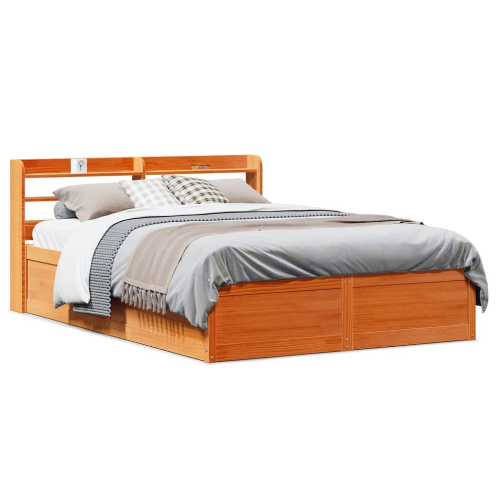 Bedframe met hoofdbord massief grenenhout wasbruin 120x190 cm is nu te koop bij PeponiXL, paradijselijk wonen!