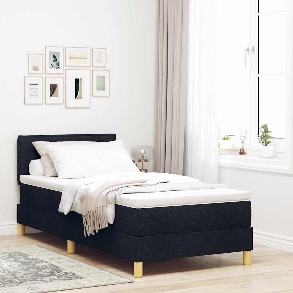 Boxspringbed met kussen met hoofdeinde Zwart 90 x 200 cm Stof is nu te koop bij PeponiXL, paradijselijk wonen!