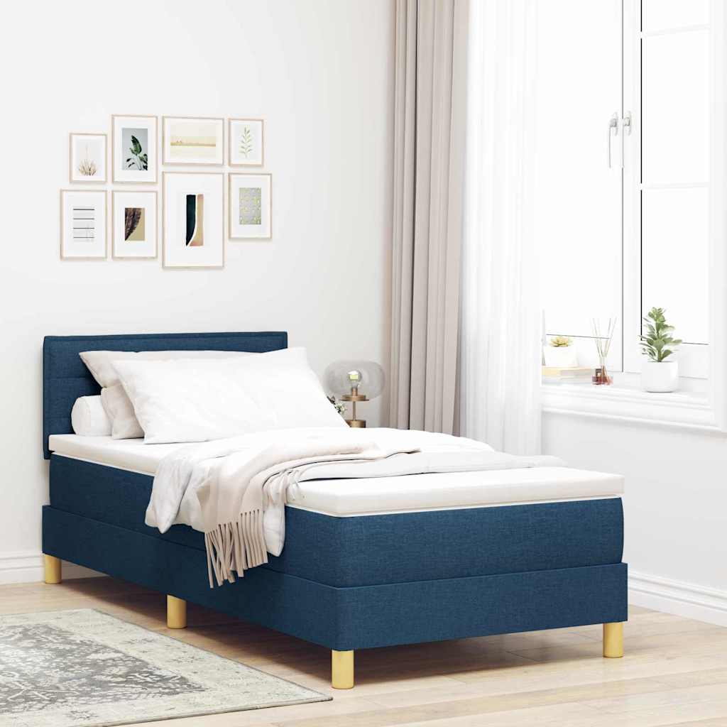 Boxspringbed met kussen met hoofdeinde Blauw 100 x 200 cm Stof is nu te koop bij PeponiXL, paradijselijk wonen!