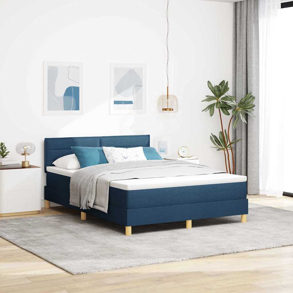 Boxspringbed met kussen met hoofdeinde Blauw 140 x 190 cm Stof is nu te koop bij PeponiXL, paradijselijk wonen!