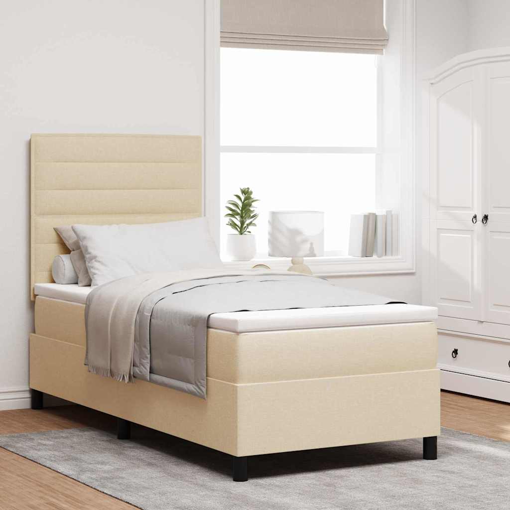 Boxspringbed met matras met hoofdeinde Crème 80 x 200 cm Stof is nu te koop bij PeponiXL, paradijselijk wonen!