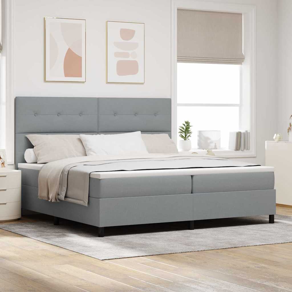 Boxspringbed met hoofdeinde Lichtgrijs 200 x 200 cm Stof is nu te koop bij PeponiXL, paradijselijk wonen!