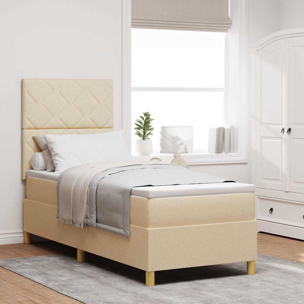 Boxspringbed met hoofdeinde Crème 80 x 200 cm Stof is nu te koop bij PeponiXL, paradijselijk wonen!