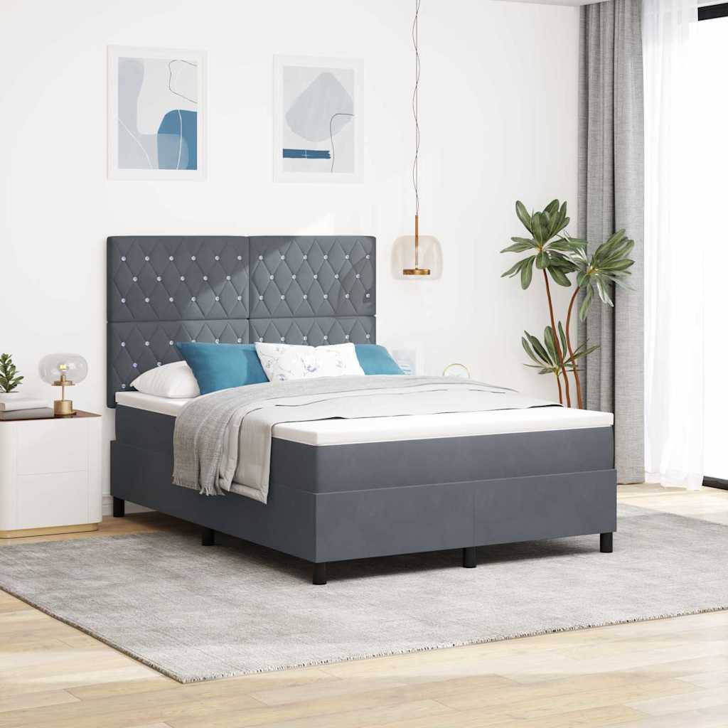 Boxspringbed met matras Donkergrijs 140 x 190 cm Fluweel is nu te koop bij PeponiXL, paradijselijk wonen!