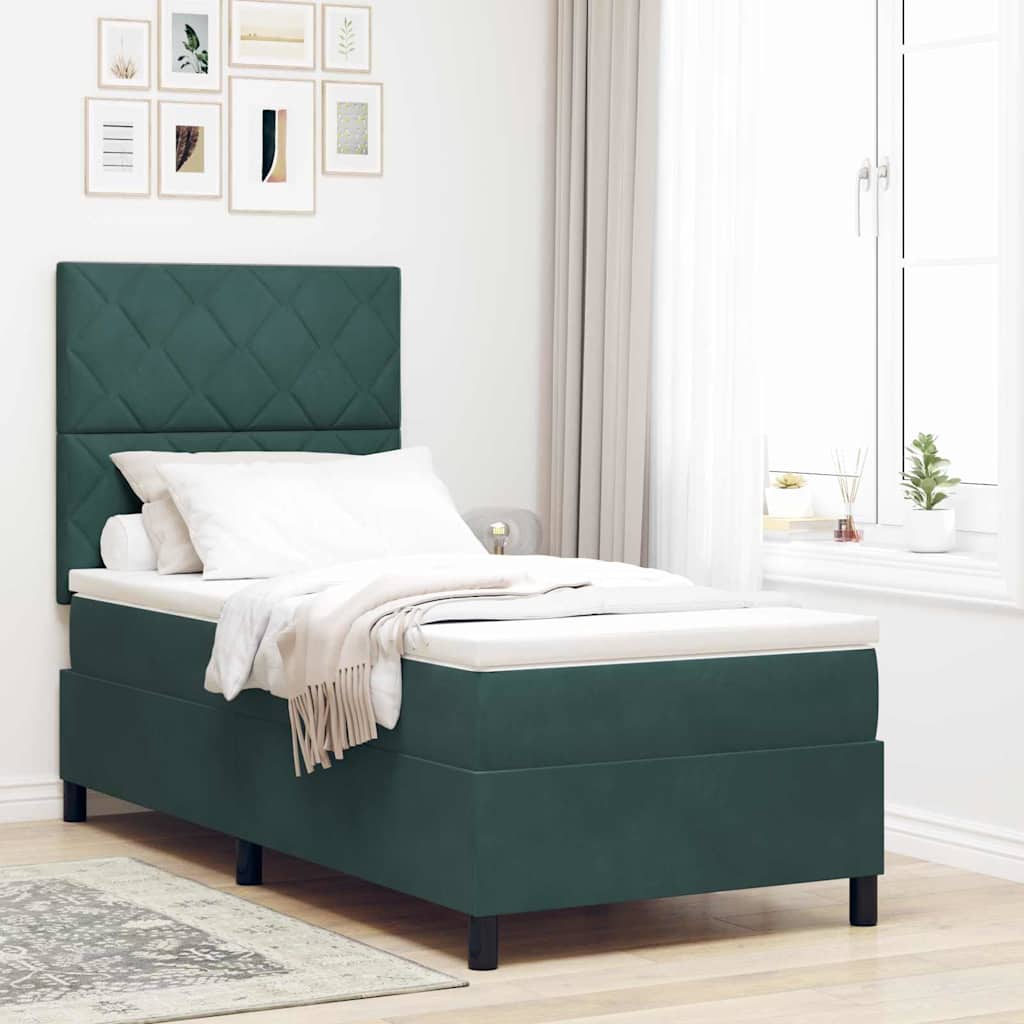 Boxspringbed met hoofdeinde Donkergroen 90 x 190 cm Fluweel is nu te koop bij PeponiXL, paradijselijk wonen!