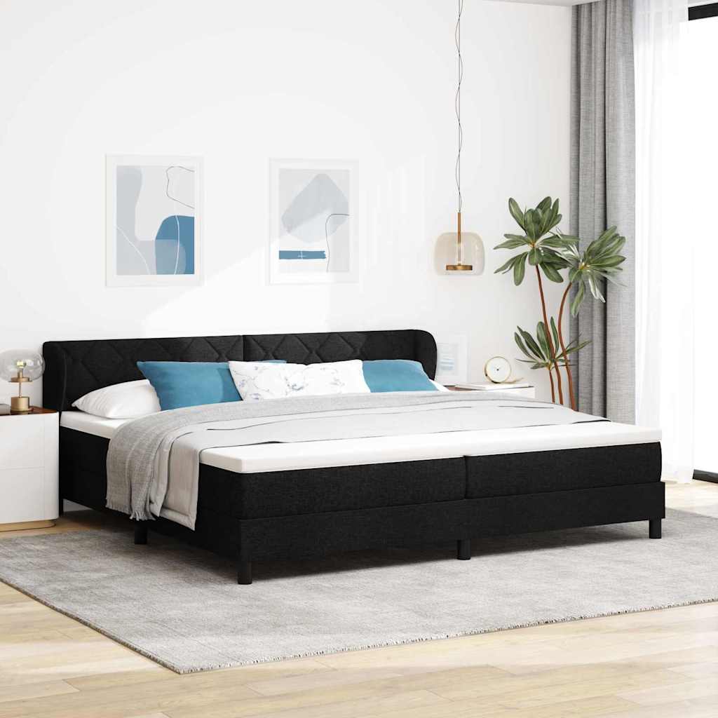 Boxspringbed met matras met hoofdeinde Zwart 200 x 200 cm Stof is nu te koop bij PeponiXL, paradijselijk wonen!