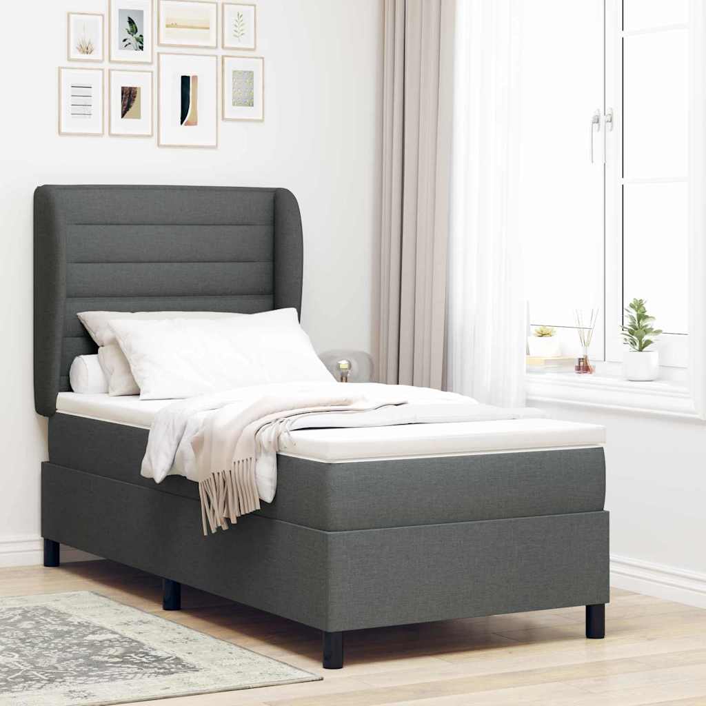 Boxspring bed met matras Donkergrijs 90 x 190 cm Stof is nu te koop bij PeponiXL, paradijselijk wonen!