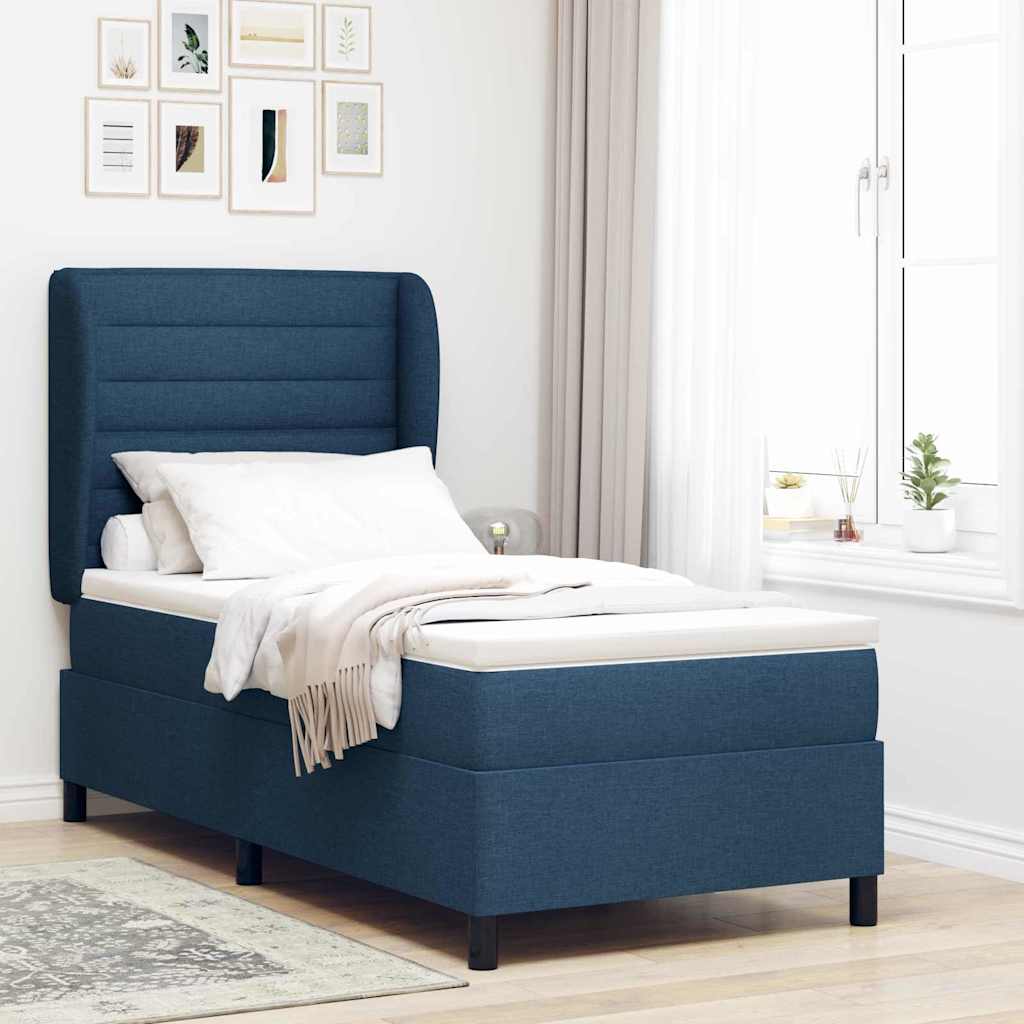 Boxspring bed met matras met hoofdeinde Blauw 90 x 200 cm Stof is nu te koop bij PeponiXL, paradijselijk wonen!