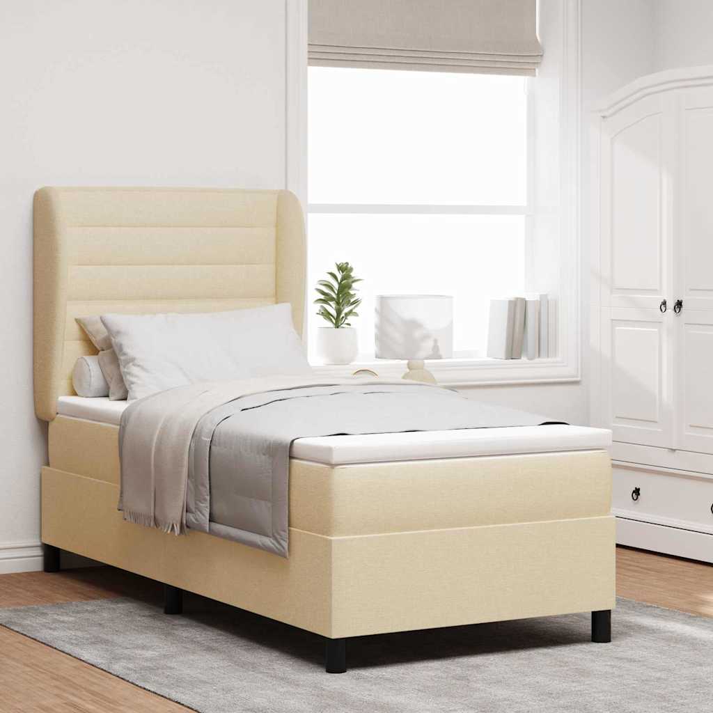 Boxspring bed met matras met hoofdeinde Crème 100 x 200 cm Stof is nu te koop bij PeponiXL, paradijselijk wonen!