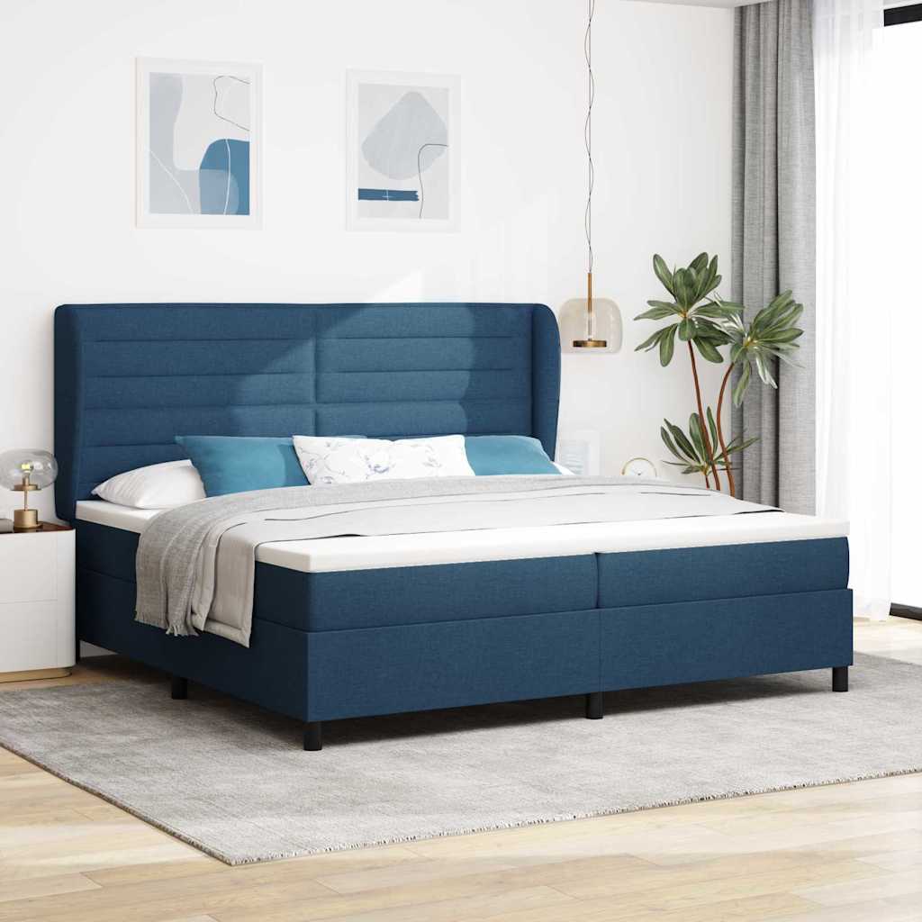 Boxspring bed met matras met hoofdeinde Blauw 200 x 200 cm Stof is nu te koop bij PeponiXL, paradijselijk wonen!