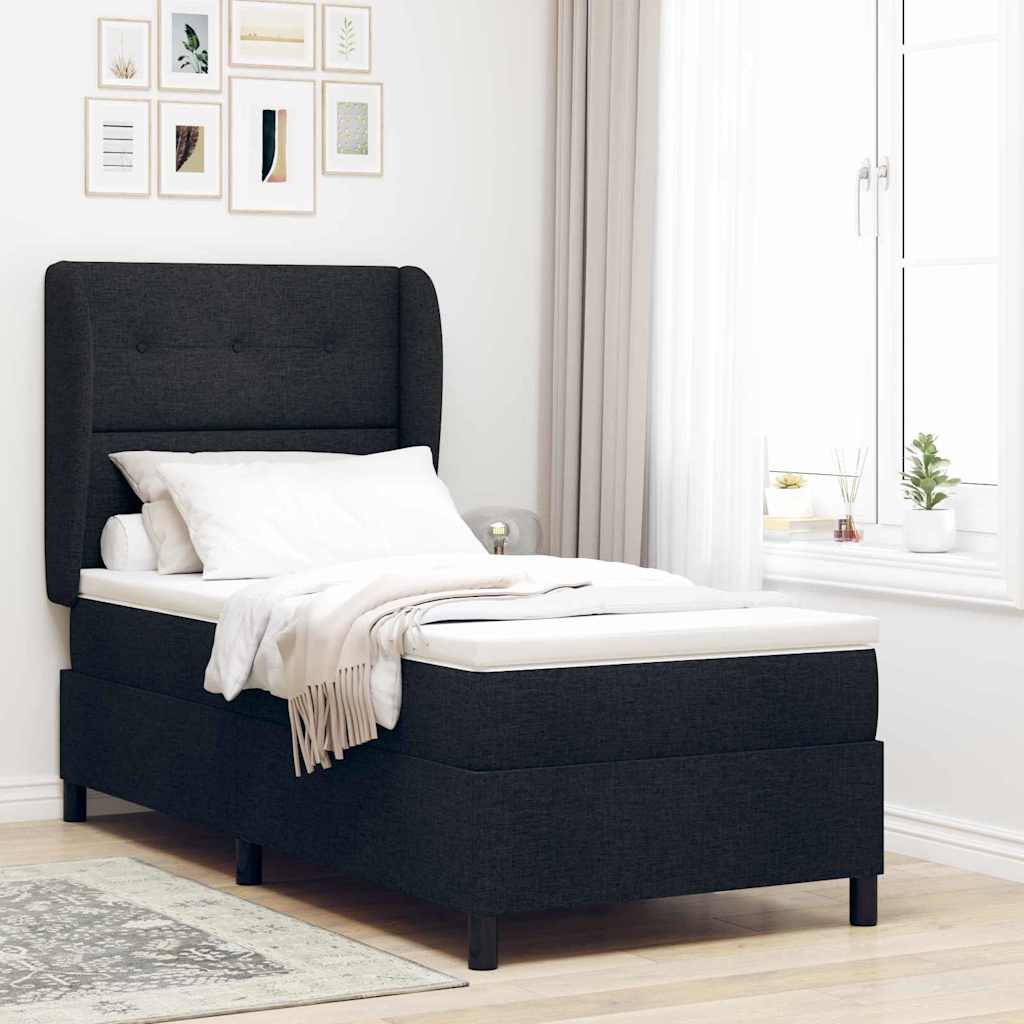 Boxspring bed met matras met hoofdeinde Zwart 80 x 200 cm Stof is nu te koop bij PeponiXL, paradijselijk wonen!