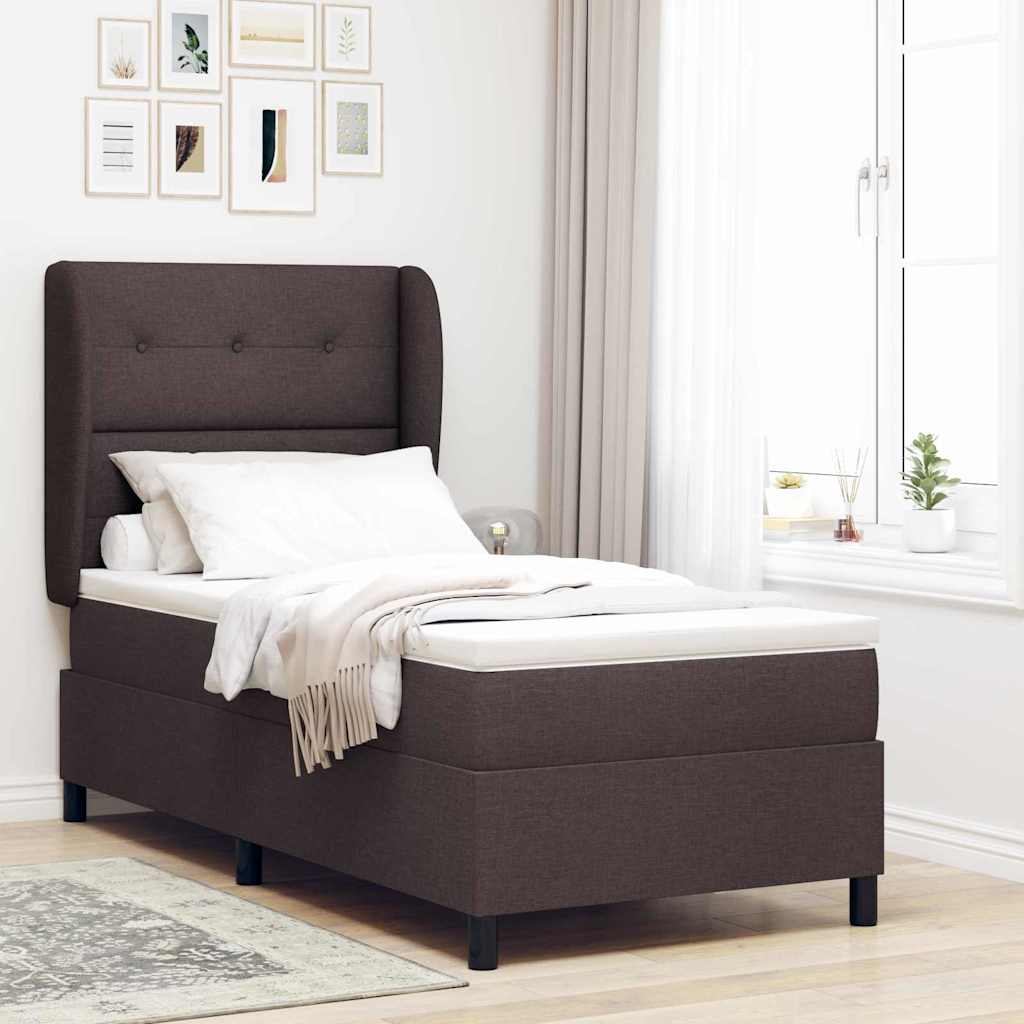 vidaXL Boxspring bed met hoofdeinde Donkerbruin 90 x 190 cm Stof