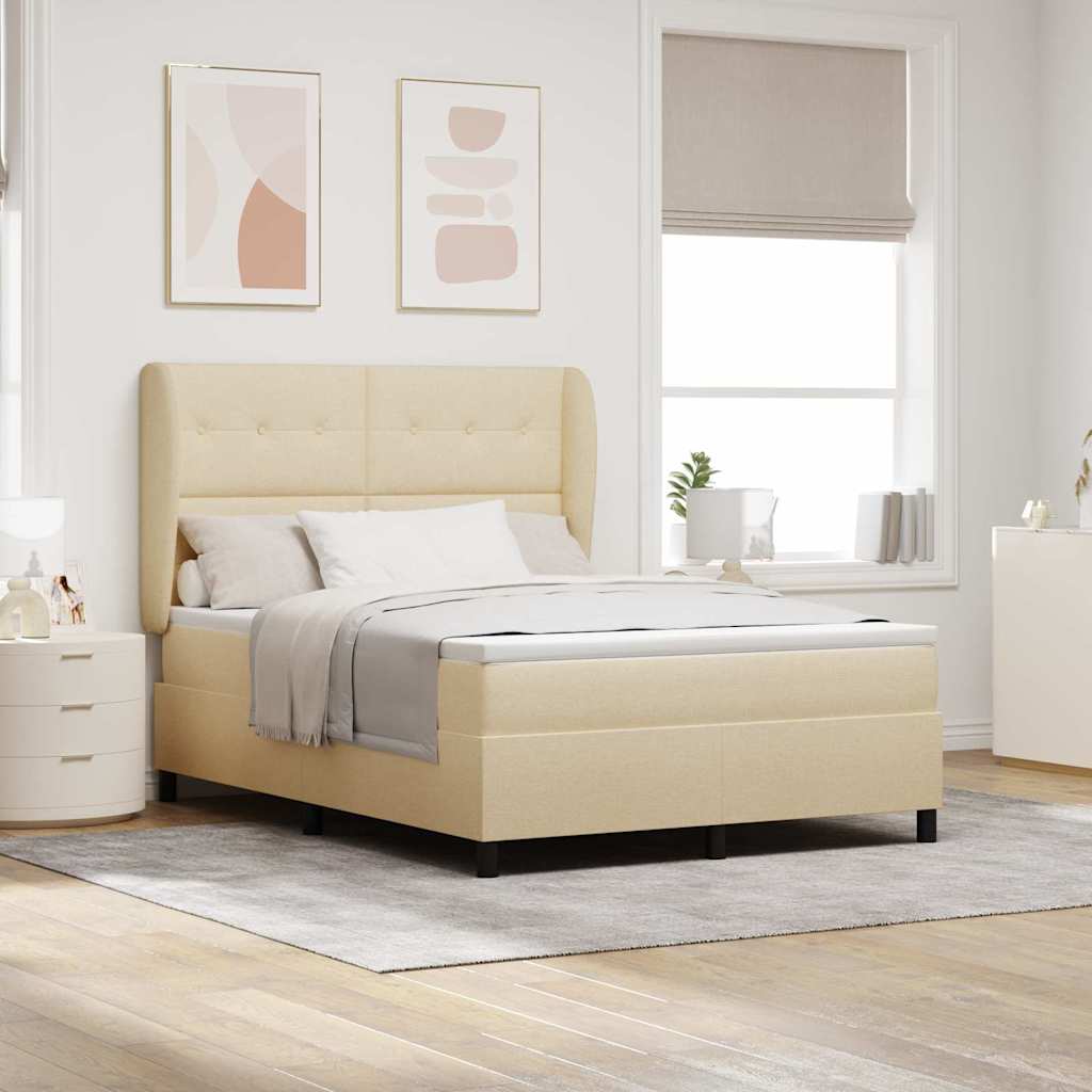 Boxspring bed met matras met hoofdeinde Crème 140 x 200 cm Stof is nu te koop bij PeponiXL, paradijselijk wonen!