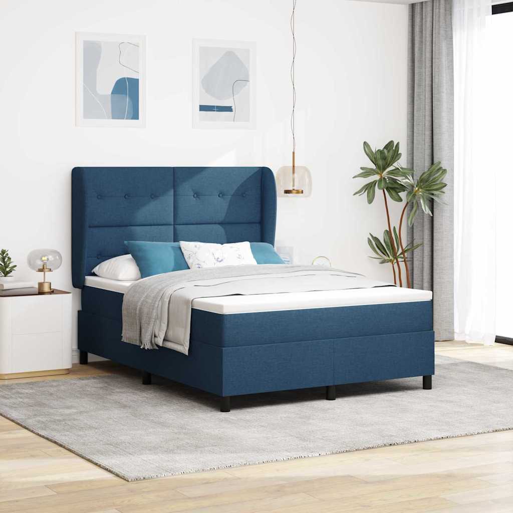 Boxspring bed met matras met hoofdeinde Blauw 140 x 200 cm Stof is nu te koop bij PeponiXL, paradijselijk wonen!