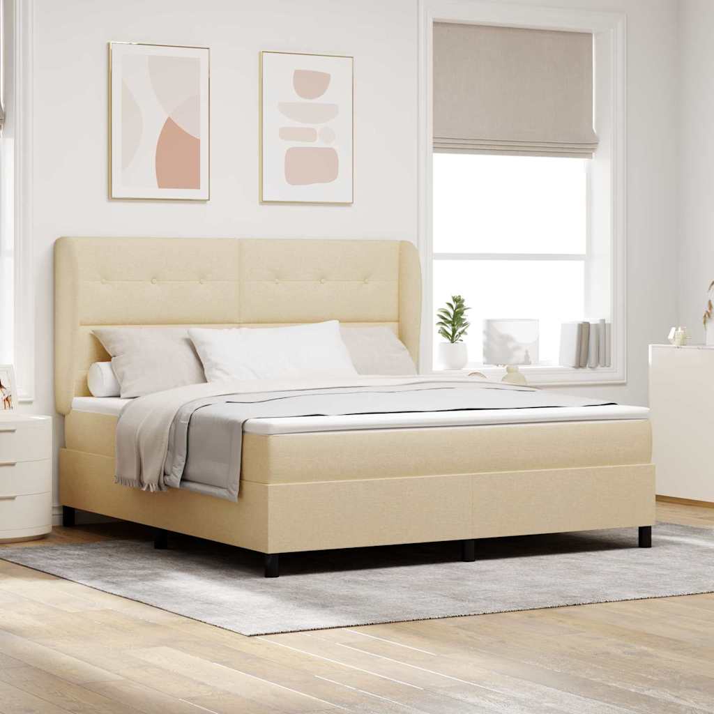 Boxspring bed met matras met hoofdeinde Crème 180 x 200 cm Stof is nu te koop bij PeponiXL, paradijselijk wonen!
