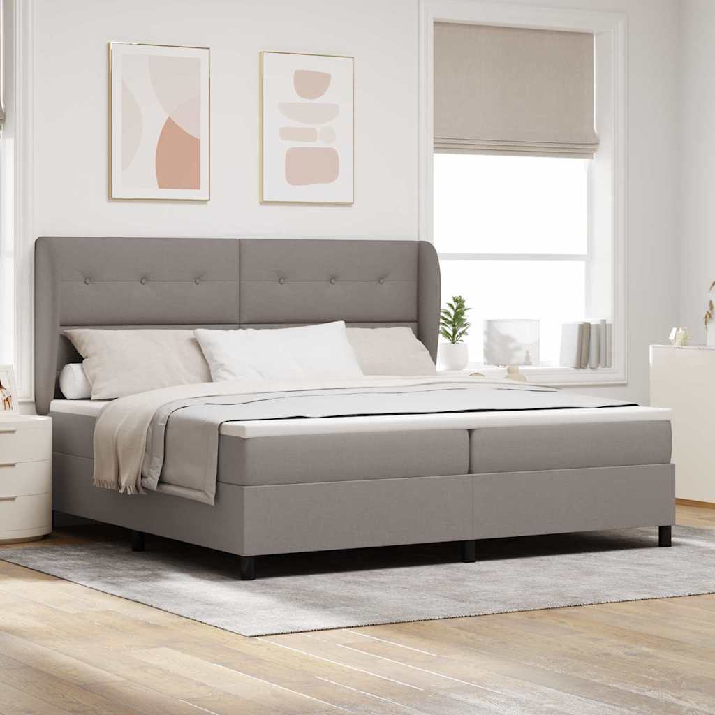 Boxspring bed met hoofdeinde Taupe 200 x 200 cm Stof is nu te koop bij PeponiXL, paradijselijk wonen!