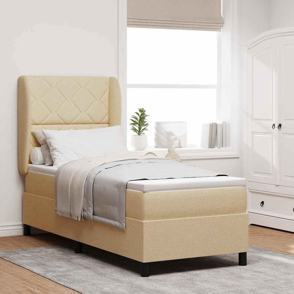 Boxspring bed met kussen met hoofdeinde Crème 80 x 200 cm Stof is nu te koop bij PeponiXL, paradijselijk wonen!