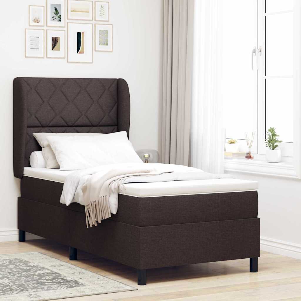 Boxspring bed met hoofdeinde Donkerbruin 90 x 200 cm Stof is nu te koop bij PeponiXL, paradijselijk wonen!