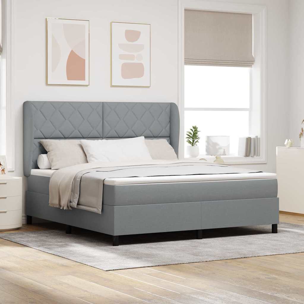 Boxspring bed met hoofdeinde Lichtgrijs 180 x 200 cm Stof is nu te koop bij PeponiXL, paradijselijk wonen!