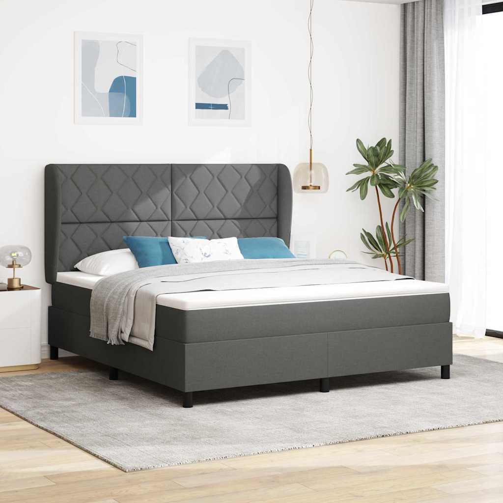 Boxspring bed met hoofdeinde Donkergrijs 180 x 200 cm Stof is nu te koop bij PeponiXL, paradijselijk wonen!
