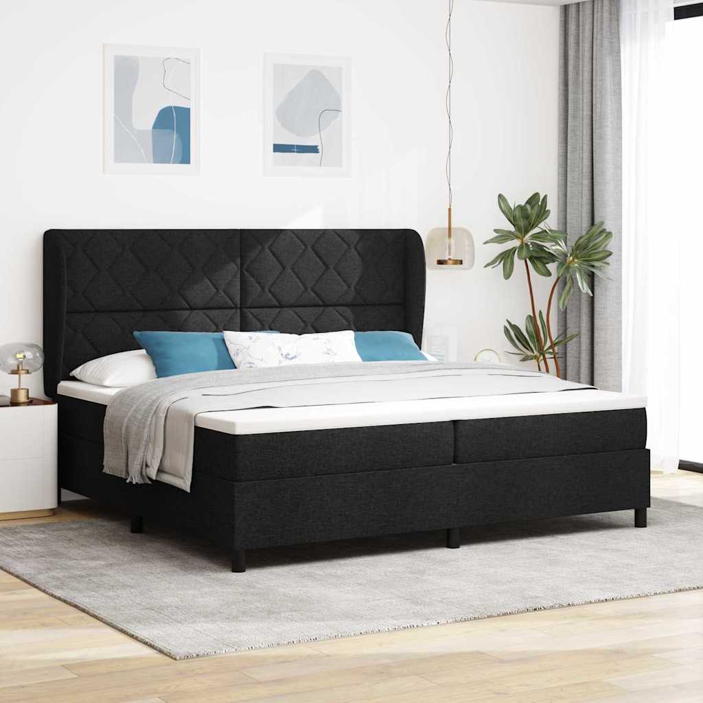 Boxspring bed met matras met hoofdeinde Zwart 200 x 200 cm Stof is nu te koop bij PeponiXL, paradijselijk wonen!
