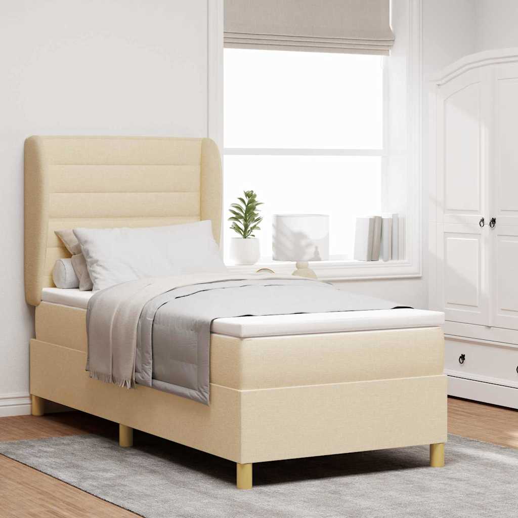 Boxspringbed met matras met hoofdeinde Crème 200 x 80 cm Stof is nu te koop bij PeponiXL, paradijselijk wonen!