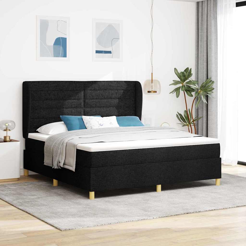 Boxspringbed met hoofdeinde Zwart 200 x 180 cm Stof is nu te koop bij PeponiXL, paradijselijk wonen!