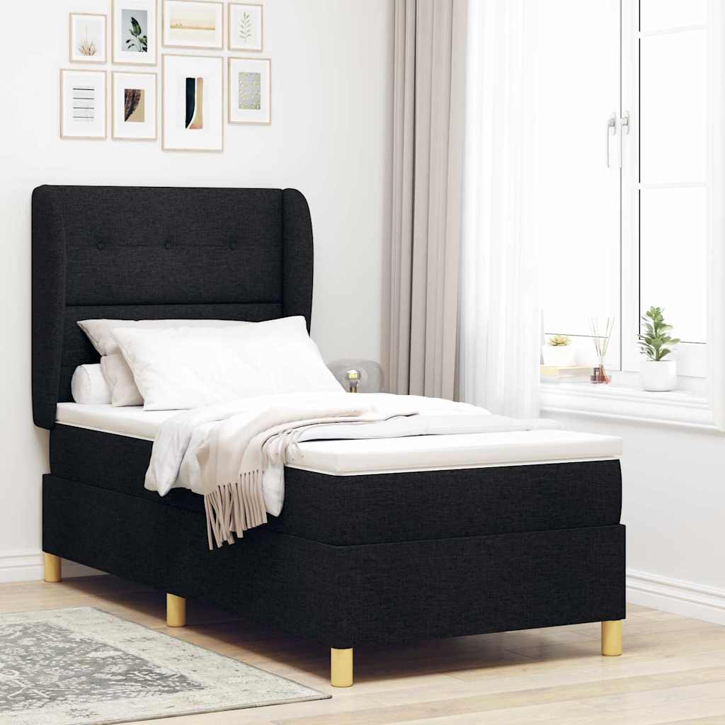 Boxspringbed met matras met hoofdeinde Zwart 200 x 90 cm Stof is nu te koop bij PeponiXL, paradijselijk wonen!
