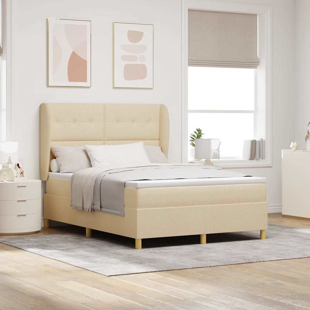 Boxspringbed met hoofdeinde Crème 190 x 140 cm Stof is nu te koop bij PeponiXL, paradijselijk wonen!