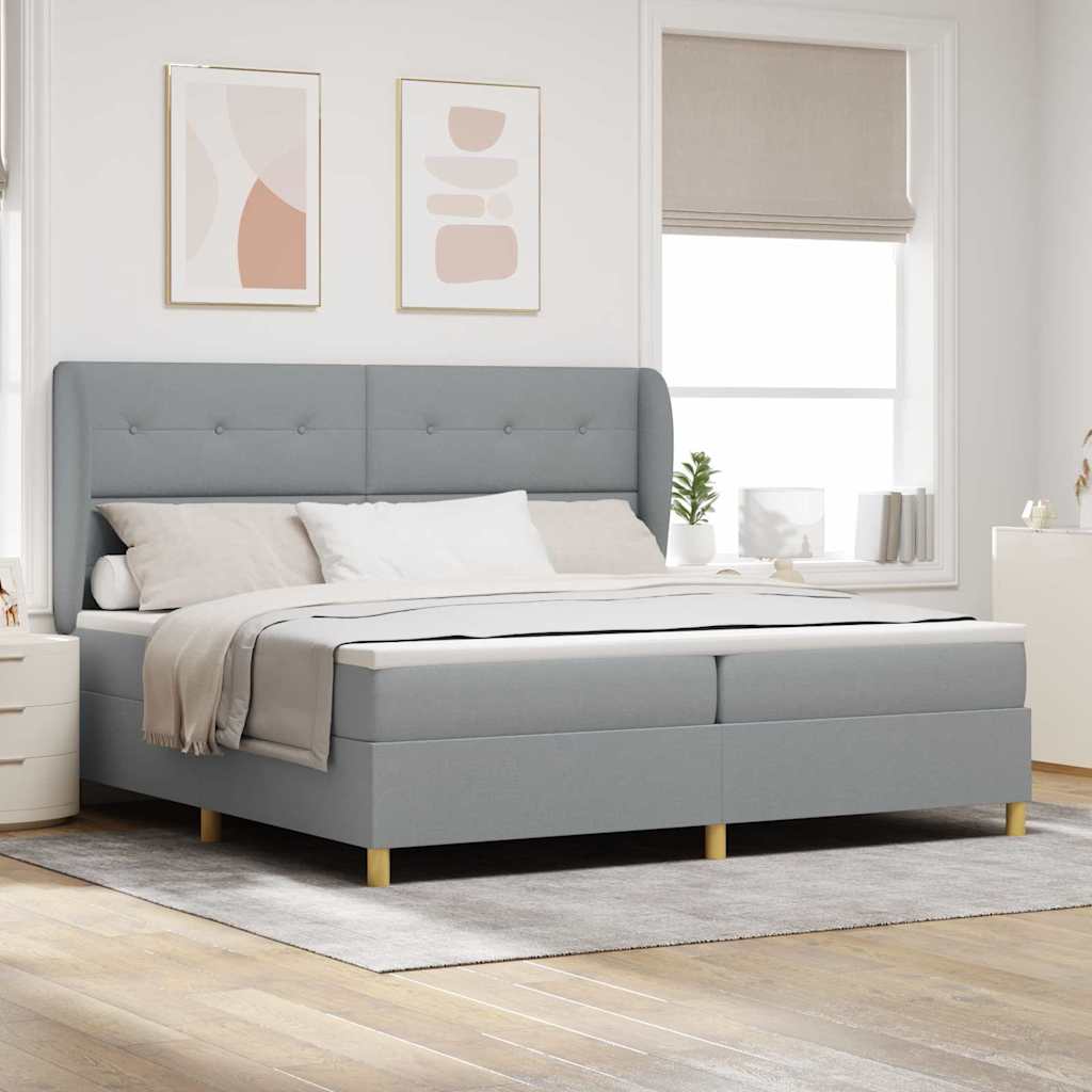 vidaXL Boxspringbed met hoofdeinde Lichtgrijs 200 x 200 cm Stof