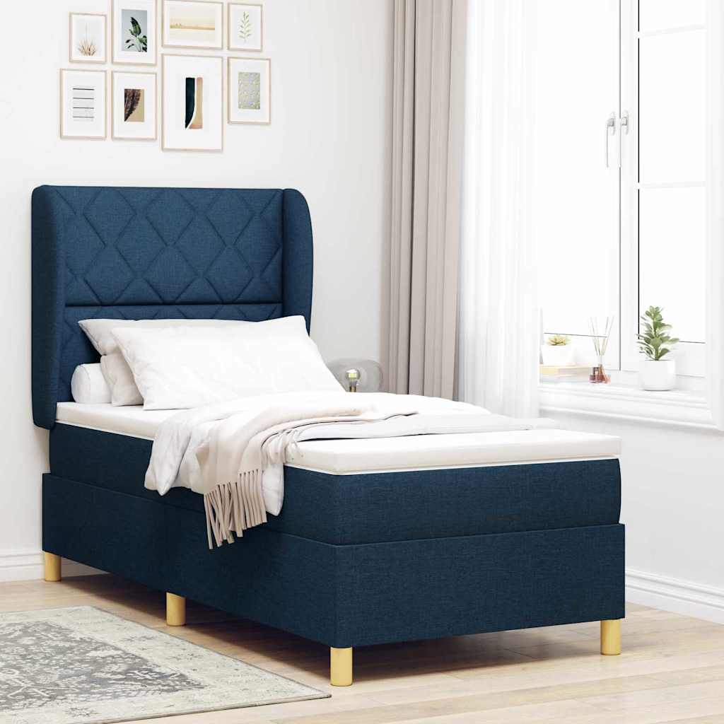 Boxspringbed met hoofdeinde Blauw 190 x 90 cm Stof is nu te koop bij PeponiXL, paradijselijk wonen!