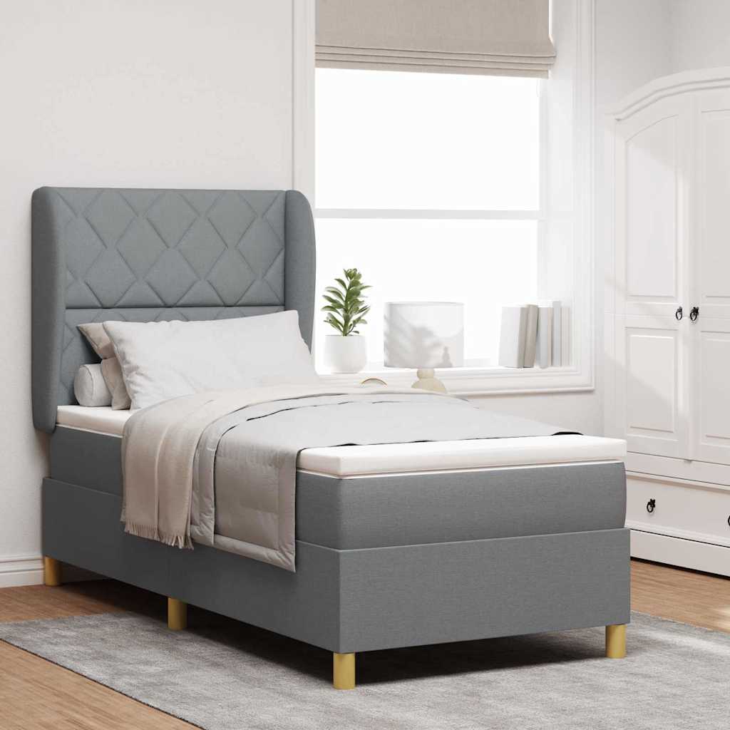 Boxspringbed met hoofdeinde Lichtgrijs 200 x 90 cm Stof is nu te koop bij PeponiXL, paradijselijk wonen!