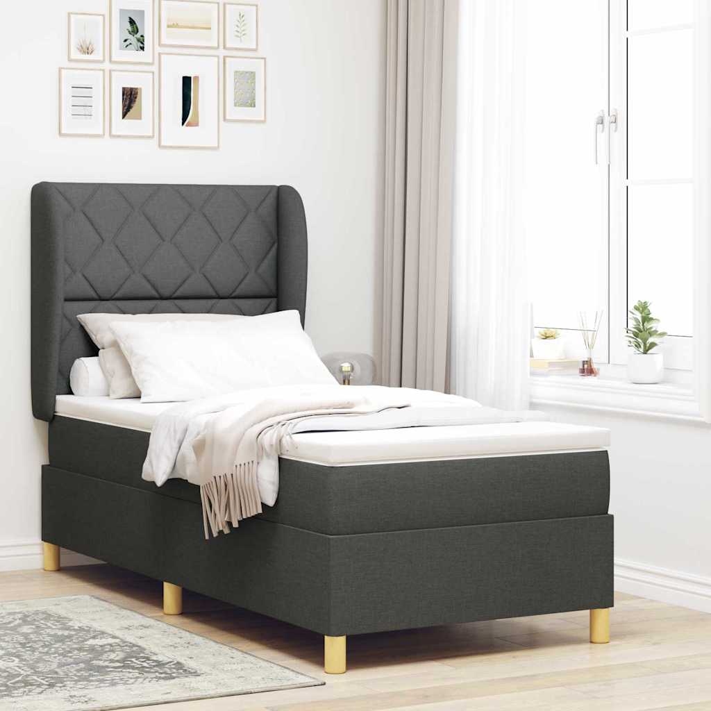 Boxspringbed met hoofdeinde Donkergrijs 200 x 90 cm Stof is nu te koop bij PeponiXL, paradijselijk wonen!