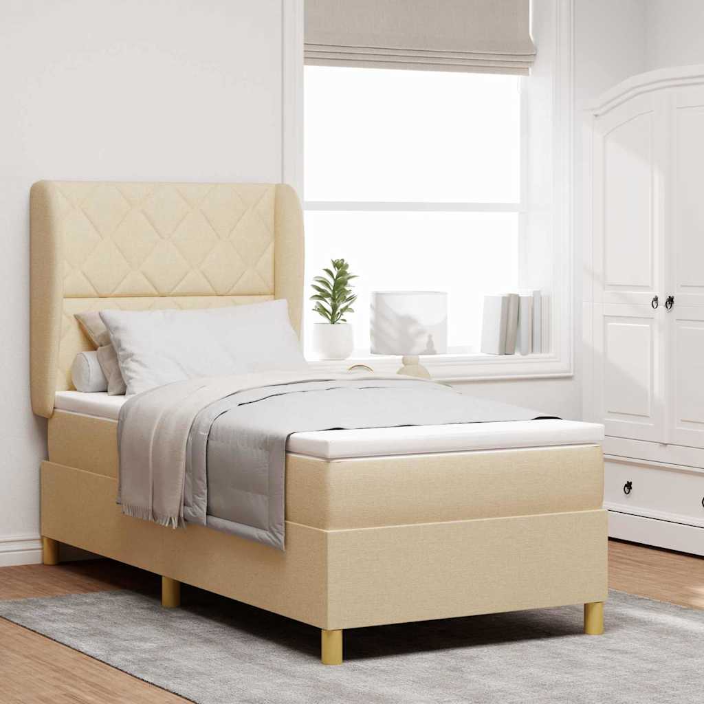 Boxspringbed met matras met hoofdeinde Crème 200 x 100 cm Stof is nu te koop bij PeponiXL, paradijselijk wonen!